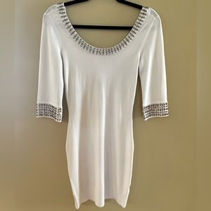 Like New. Guess. M. Sexy Body Con White Dress. Beaded. White Party.